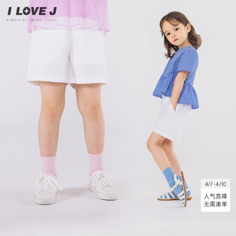 ILOVEJ童装夏装女童短裤白色四分裤宽松休闲裤子/JWUPT16