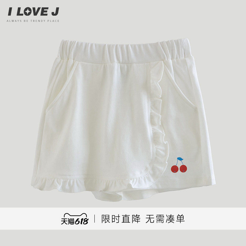 ILOVEJ韩国童装26夏季儿童白色裙裤女童印花纯棉宝宝短裤/MXUPT02