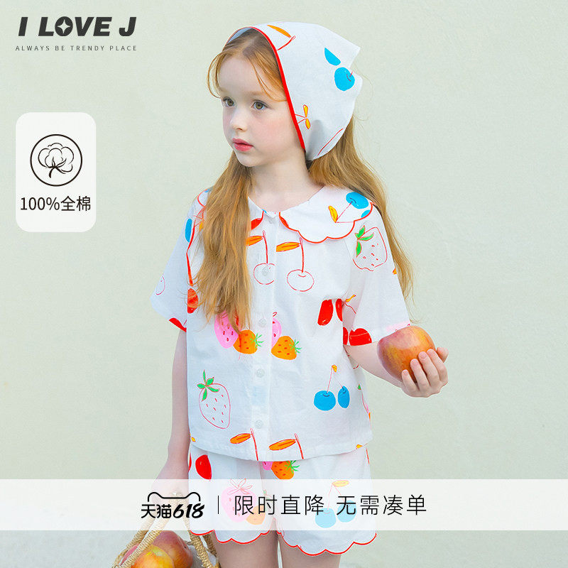 【不包含头巾】ILOVEJ夏季女童水果印花衬衫刺绣荷叶领T恤JXUTO43