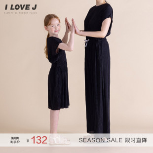ILOVEJ韩国童装夏季女童褶皱无袖T恤透气凉感黑色上衣JXUTO46
