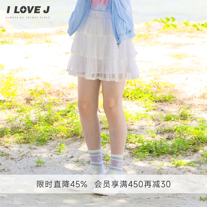 ILOVEJ韩国童装26夏新款女童蕾丝白色蛋糕裙网纱半身裙子/JYUSK04