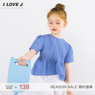 ILOVEJ童装夏装女童短款格子衬衫儿童短袖T恤上衣潮/JWUTO51
