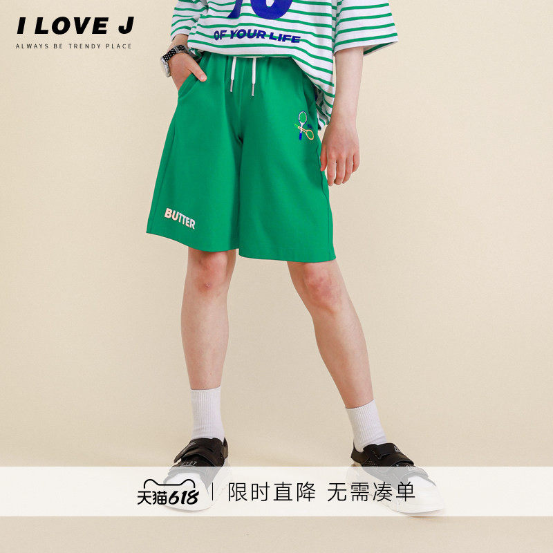 ILOVEJ童装宽松休闲运动短裤儿童夏装女童绿色阔腿裤卫裤/JVUPT23