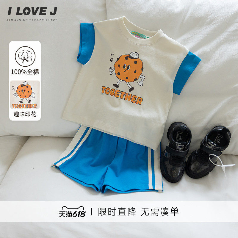 ILOVEJ韩国童装夏季儿童曲奇印花短袖T恤纯棉女宝宝上衣/MXUTO03