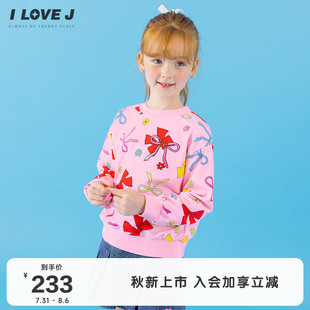 JXFTO31 ILOVEJ韩国童装 2025秋季 新款 女童蝴蝶结花朵卫衣甜美上衣