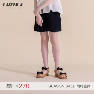ILOVEJ韩国童装夏季儿童黑色牛仔短裤弹力褶皱四分裤/JXUPT30