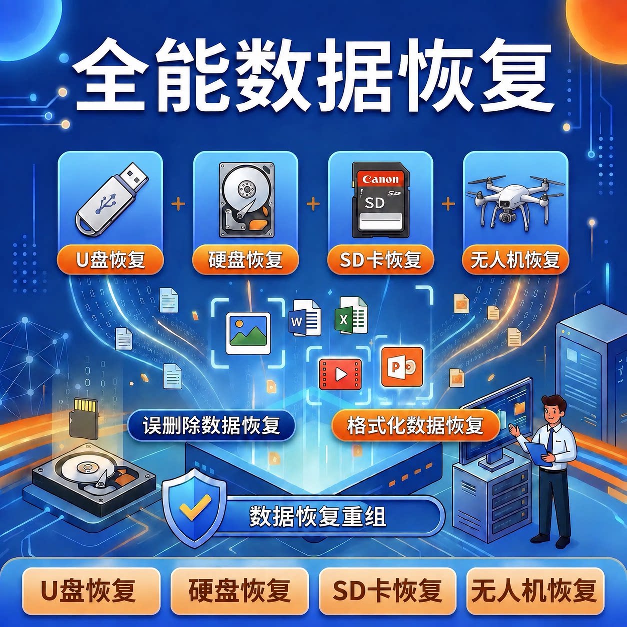 U盘数据恢复移动硬盘内存sd卡存储卡tf卡ccd大疆照片视频恢复服务