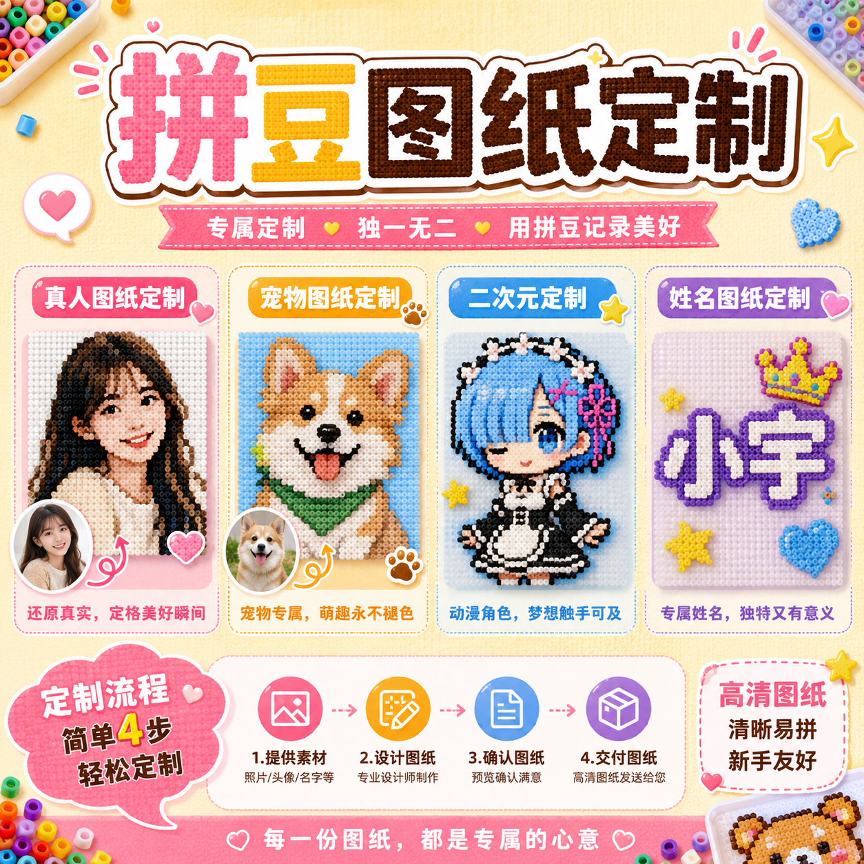 拼豆图纸定制真人立体宠物二次元挂件照片转拼豆图纸图案生成器