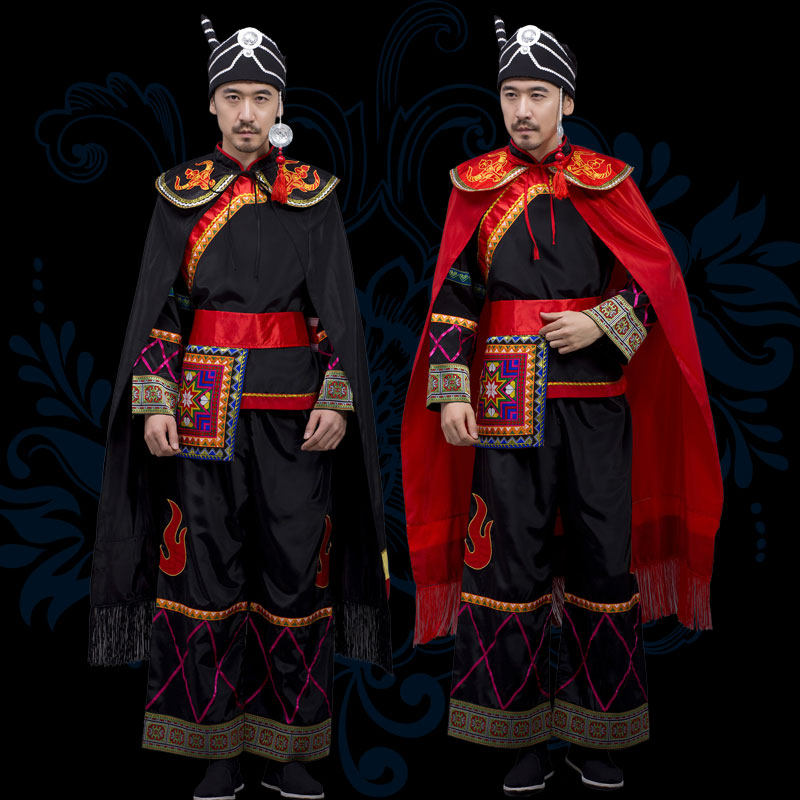 少数民族演出服纳西族男彝族凉山火把节演出服葫芦丝表演演出服