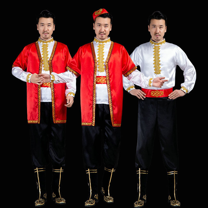新款维吾尔族舞蹈演出服装男新疆维吾族表演服男哈萨克演出服成人