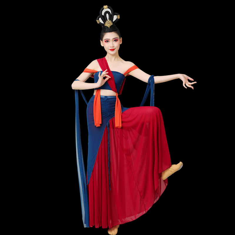 古典敦煌舞民族舞成人长裙古风舞蹈服装飞天舞演出服飘逸仙气表演