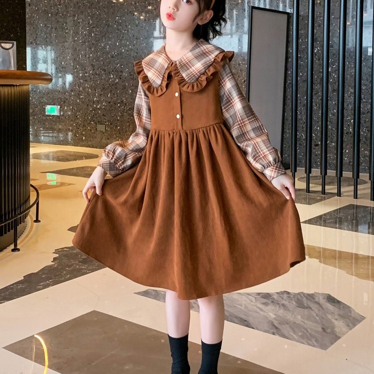 品牌巴垃女童套装裙娃娃领连衣裙