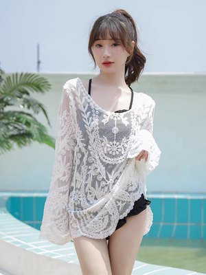 泳衣女连体平角遮肚显瘦纯欲网纱