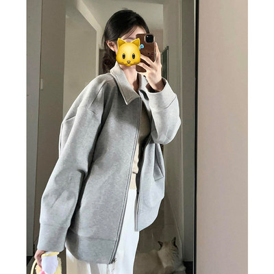 灰色翻领卫衣外套女款秋