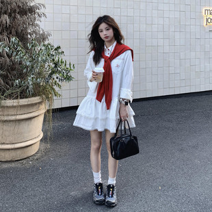 法式长袖白色衬衫连衣裙女春季2026新款小个子巨好看气质a字短裙