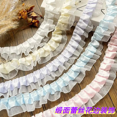 荷叶边装饰娃衣设计手工DIY吧唧丝带蕾丝布料花边辅料 双层皱褶纱