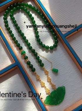 新中式复古国风葫芦链条项链蝴蝶吊坠马来圆珠项链多圈手串毛衣链