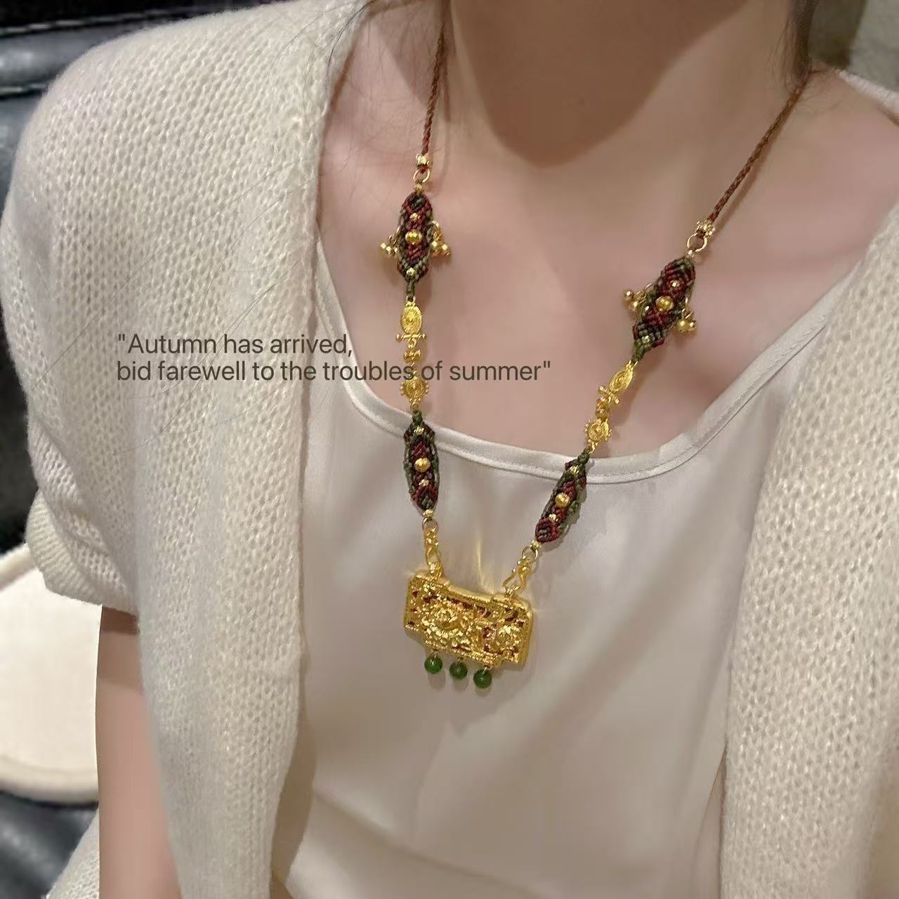 国风复古吊坠吊牌富贵花开纯手工编织项链时尚百搭气质设计女