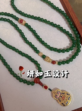 国风复古新中式项链毛衣链斜挎链背链葫芦烧蓝吊坠气质百搭时尚女