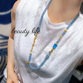 中古风天空蓝显白时尚 气质优雅设计项链毛衣链清新简约精致感女