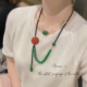 国风复古算盘珠红翡雕刻镂空圆牌项链毛衣链时尚 百搭撞色女