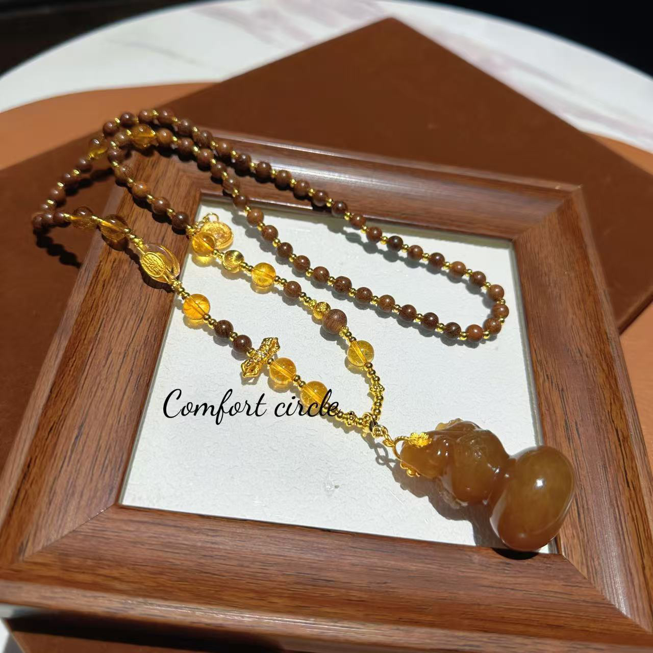 檀香木焦糖实心葫芦项链毛衣链中国风复古时尚气质小众设计款女