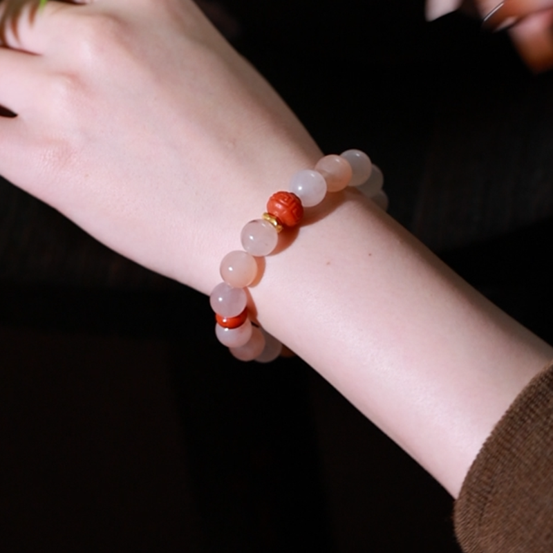 SUMOJEWEL《蜜桃乌龙》新中式原创温柔风桃花酿金丝玉手串