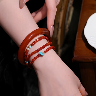 SUMOJEWEL《顺颂时宜》新中式复古轻奢多功能设计款南红三圈手链