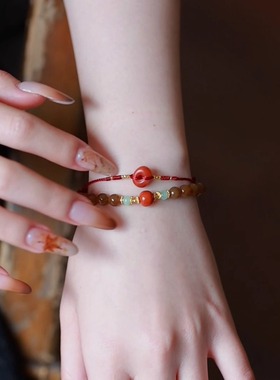 SUMOJEWEL《鸿运当头》新中式复古民族风南红编织好运手链
