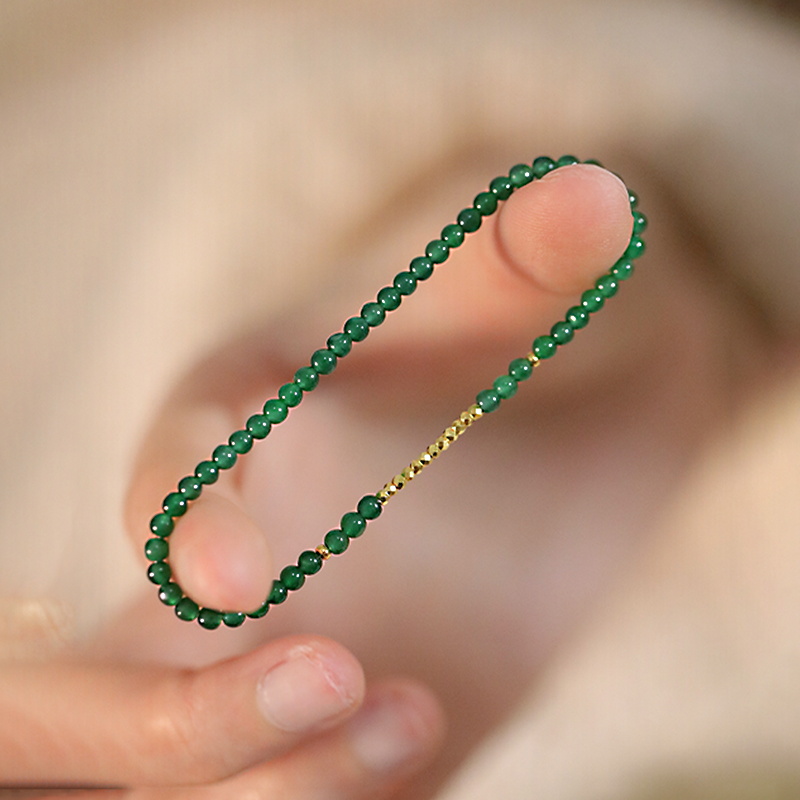SUMOJEWEL《买金记》绿意盎然天然翡翠足金手链新中式国风手串