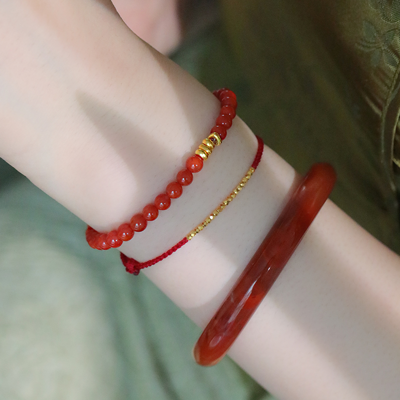 sumojewel女天然南红足金手链