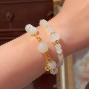 SUMOJEWEL《清雪》新中式淡雅文艺气质感清透冰晴和田玉百搭手串