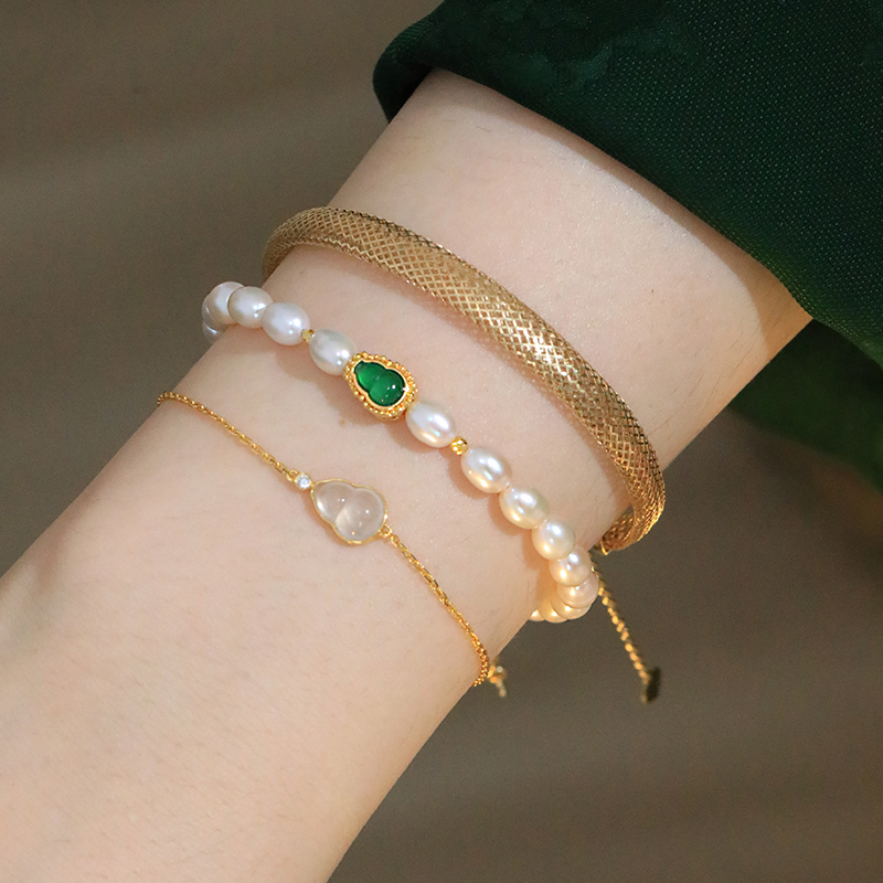 SUMOJEWEL『有福韵』新中式富贵感温柔风翡翠珍珠手串女小众叠戴