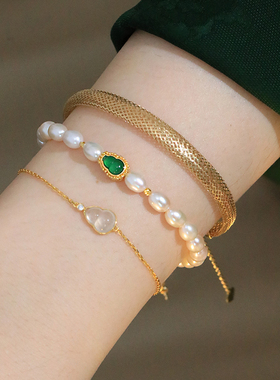 SUMOJEWEL『有福韵』新中式富贵感温柔风翡翠珍珠手串女小众叠戴