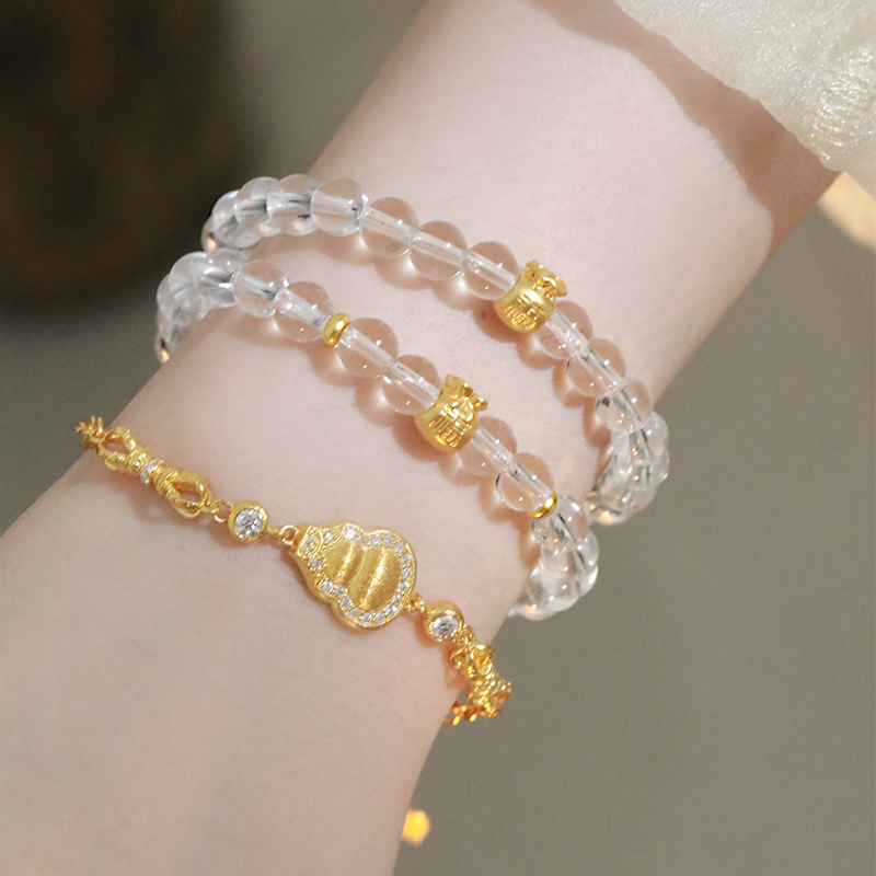 SUMOJEWEL【落日熔金】新中式国风白水晶足金手串原创时尚手链