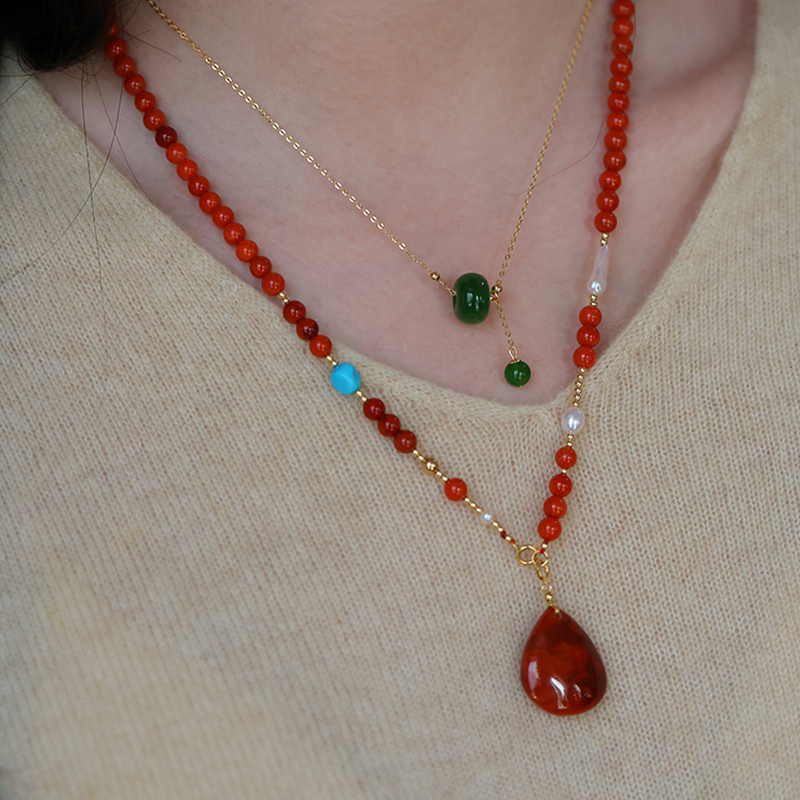 SUMOJEWEL《半江瑟瑟半江红》新中式原创复古南红吊坠项链