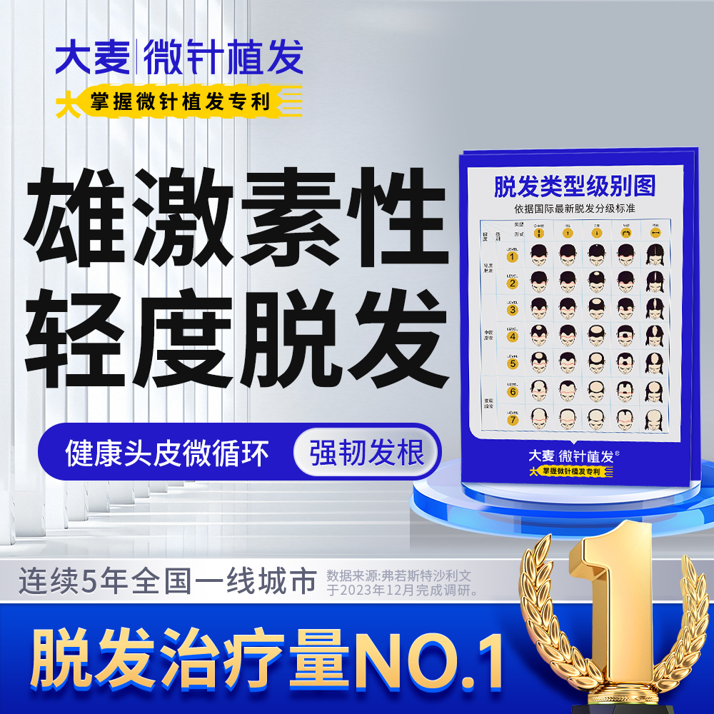 【大麦掌握微针植发专利】雄激素性脱发 专研雄脱抑制DHT调节油脂