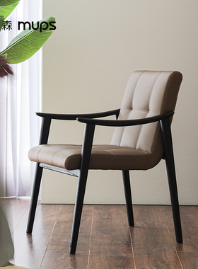 意式极简家用实木餐椅书椅现代客厅咖啡椅高靠背软包单人设计师椅