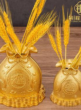 钱袋纯铜摆件黄金麦穗福袋存钱罐招聚宝盆财客厅装饰品礼开业大卖
