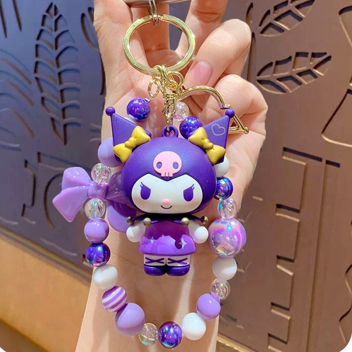 库洛米串珠酷乐米手链钥匙扣骷髅米公仔Kuromi挂件可爱库鲁米礼物