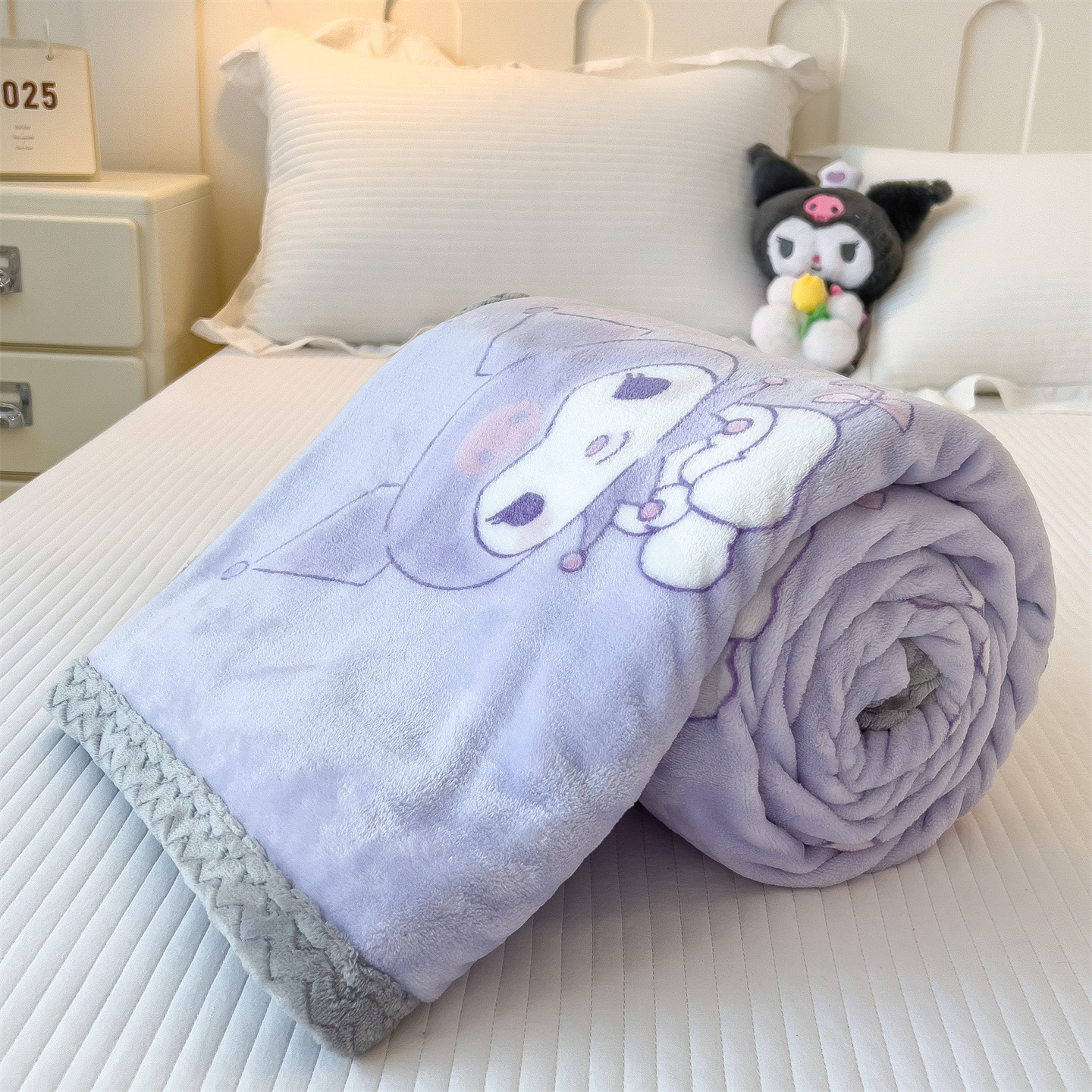 库洛米午睡盖毯保暖卡通女生办公室沙发披肩冬毛绒绒酷洛米毛毯子