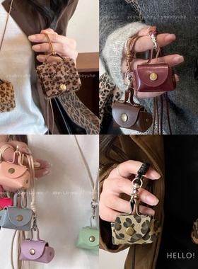 皮革豹纹包包吊坠项链零钱耳机眼镜收纳挂脖毛衣链小众高级感饰品