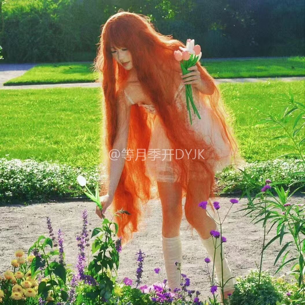 万圣节1m橘红色羊毛卷假发长卷发