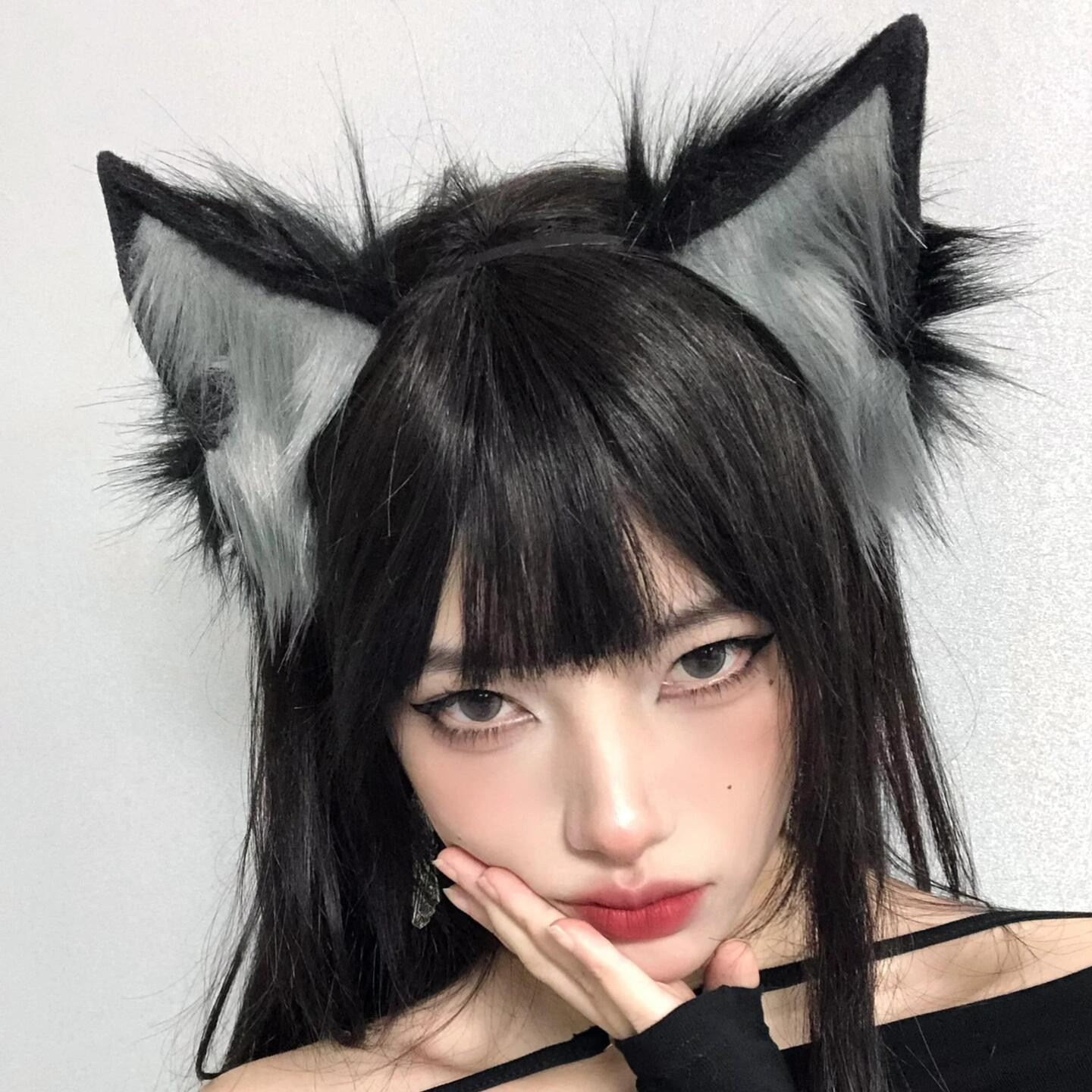 黑色尖儿猫耳朵头饰发箍女发夹兽耳发饰cos万圣节头箍男生狼耳朵