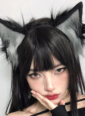 黑色尖儿猫耳朵头饰发箍女发夹兽耳发饰cos万圣节头箍男生狼耳朵