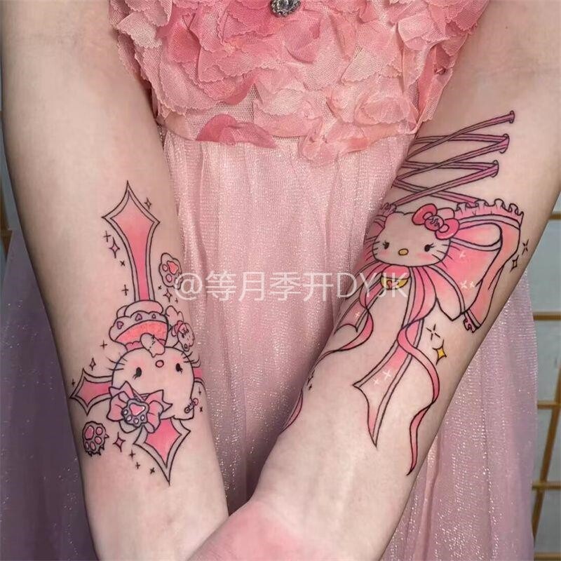 凯蒂猫花臂蛇纹身贴防水持久软妹可爱手臂库洛米蝴蝶结装饰贴纸