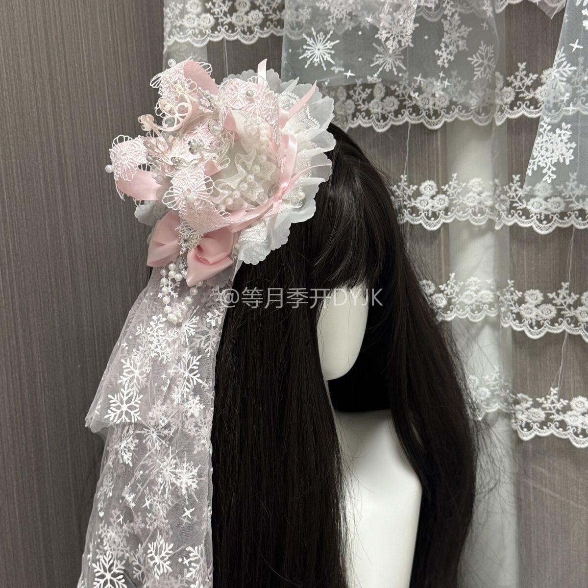 lolita皇冠珠链蕾丝头纱礼帽发饰