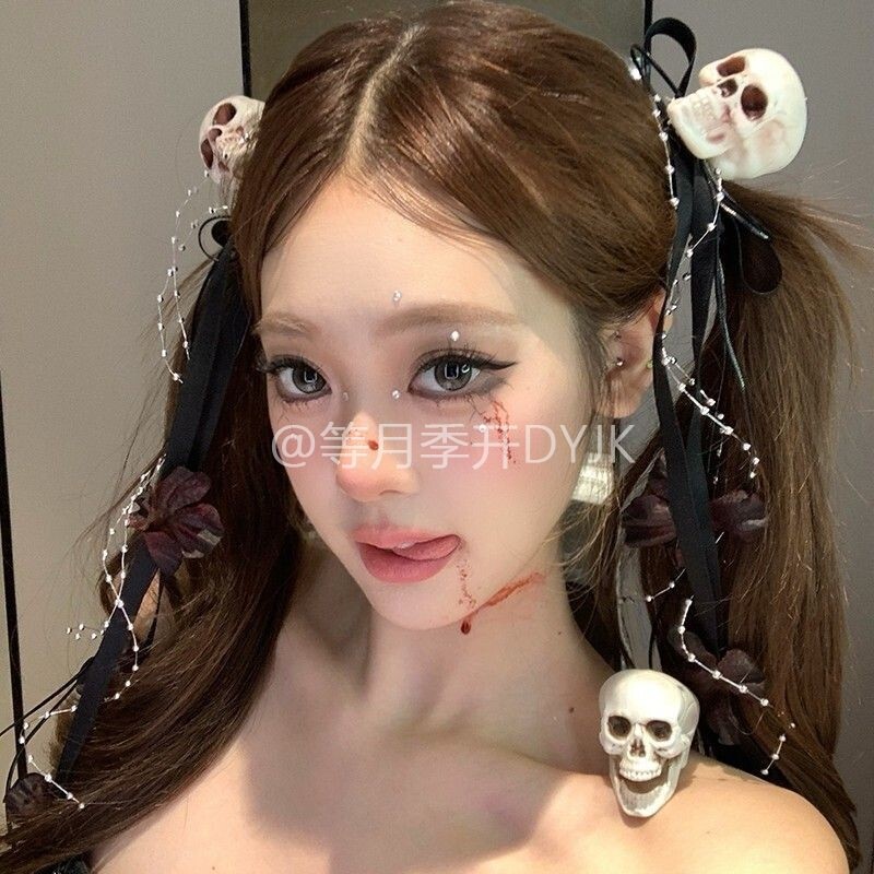 万圣节暗黑骷髅头发夹亚文化头饰