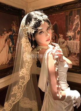 万圣节白色蕾丝头纱特鬼新娘cos