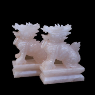 （）祥瑞玉石麒麟摆件一对黄玉工艺品白玉款家居客厅办公室黄玉(